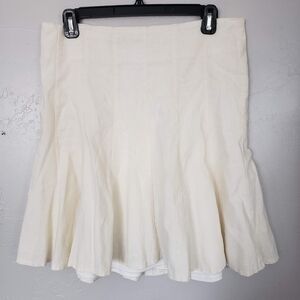 Maurices Women's 7/8 Ivory White Pleated Knee Length Skirt Linen Blend Lined